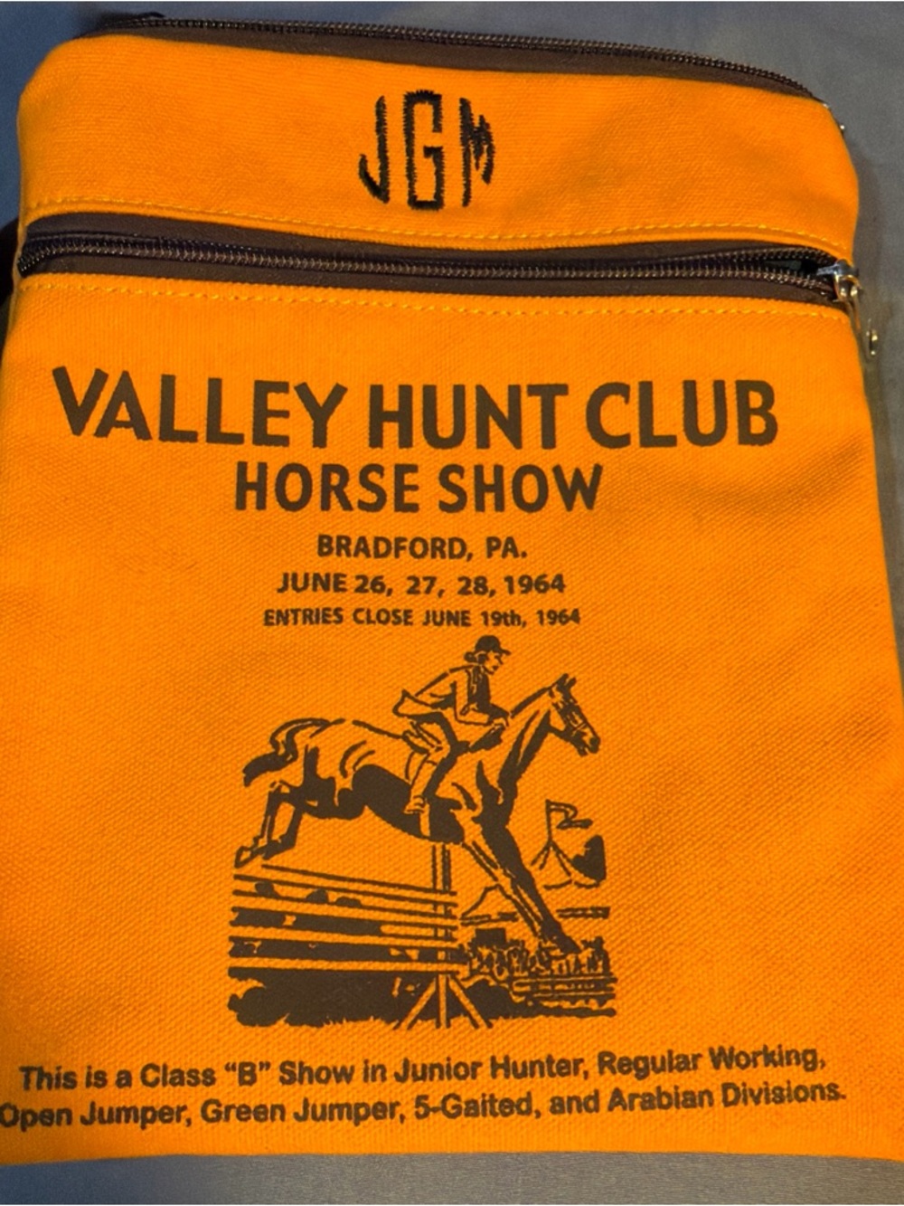 Rebecca Ray Made in America Valley Hunt Club Horse Show Canvas crossbody- Orange